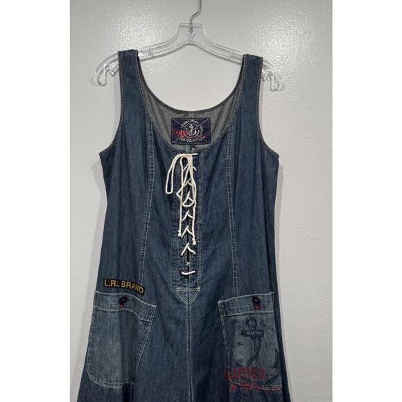 Lauren Jeans Co. LRL Denim Dress Women’s Size 10 Lace Up Nautical Retro Coastal - Picture 2 of 7